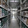 Rows of items in State Library Victoria's current storage facility.
